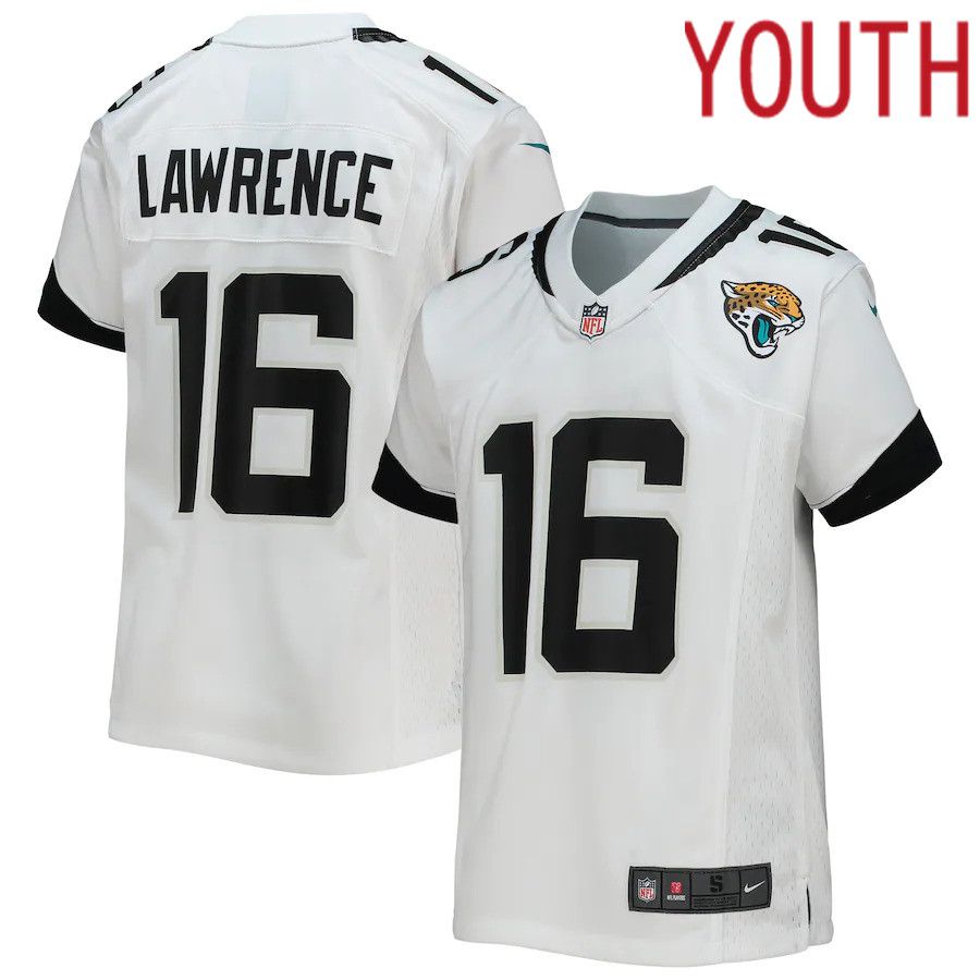 Youth Jacksonville Jaguars 16 Trevor Lawrence Nike White Game NFL Jersey